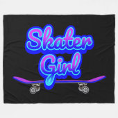 Skater Girl Blue Mauve Graffiti Glow Skateboard Fleece Deken (Voorkant (Horizontaal))