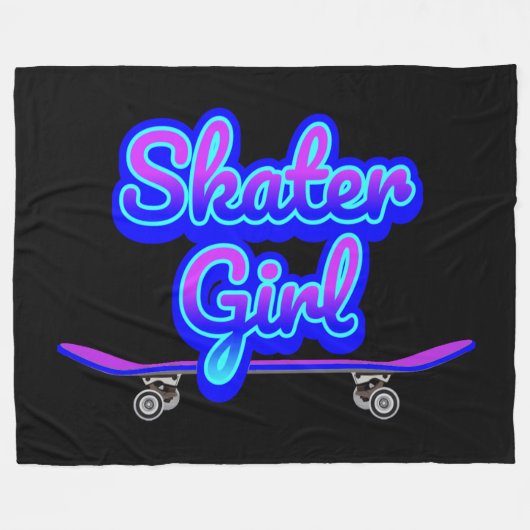 Skater Girl Blue Mauve Graffiti Glow Skateboard Fleece Deken (Voorkant (Horizontaal))
