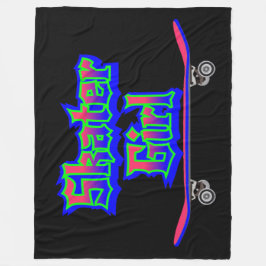Skater Girl Blue Pink Graffiti Glow Skateboard Fleece Deken