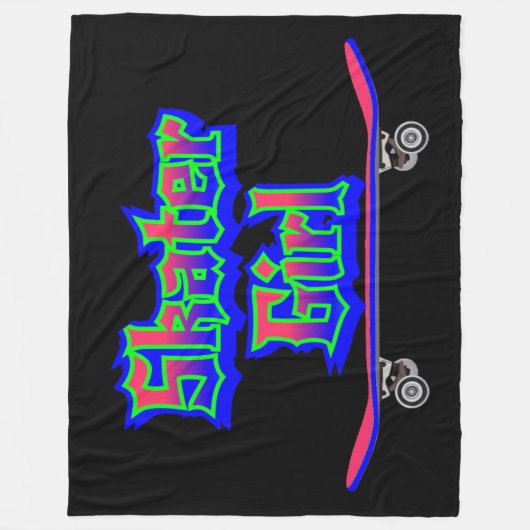 Skater Girl Blue Pink Graffiti Glow Skateboard Fleece Deken (Voorkant)