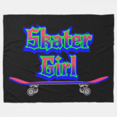 Skater Girl Blue Pink Graffiti Glow Skateboard Fleece Deken (Voorkant (Horizontaal))