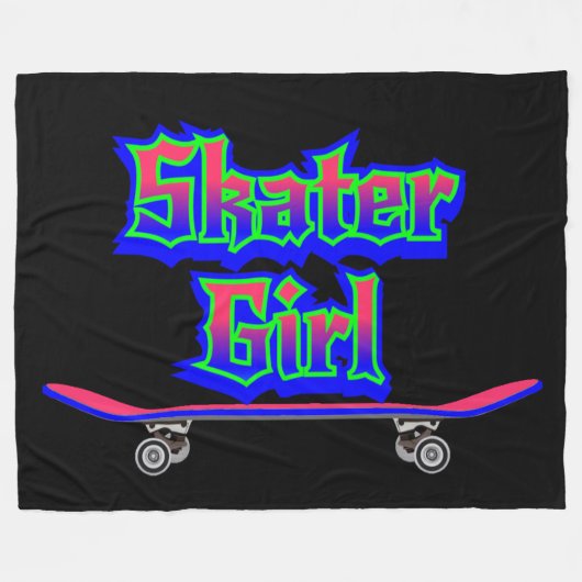 Skater Girl Blue Pink Graffiti Glow Skateboard Fleece Deken (Voorkant (Horizontaal))