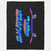 Skater Girl Blue Pink Graffiti Glow Skateboard Fleece Deken (Voorkant)
