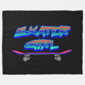 Skater Girl Blue Pink Graffiti Glow Skateboard Fleece Deken (Voorkant (Horizontaal))