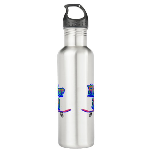 Skater Girl Blue Pink Graffiti Glow Skateboard Waterfles (Achterkant)