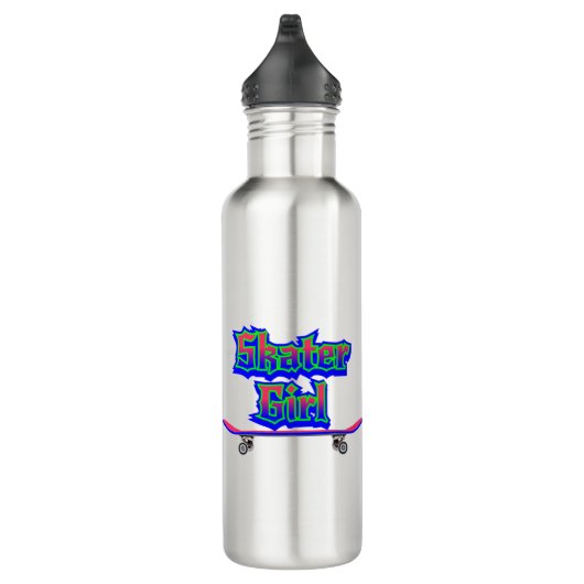Skater Girl Blue Pink Graffiti Glow Skateboard Waterfles (Rechts)