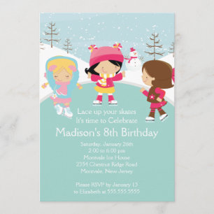 Skater Girl Ice Skating Birthday Party Invitation Kaart