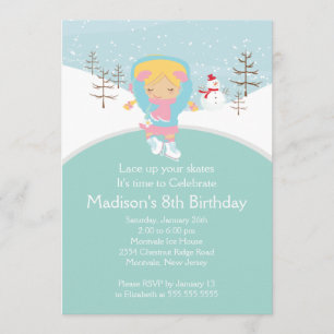 Skater Girl Ice Skating Birthday Party Invitation Kaart