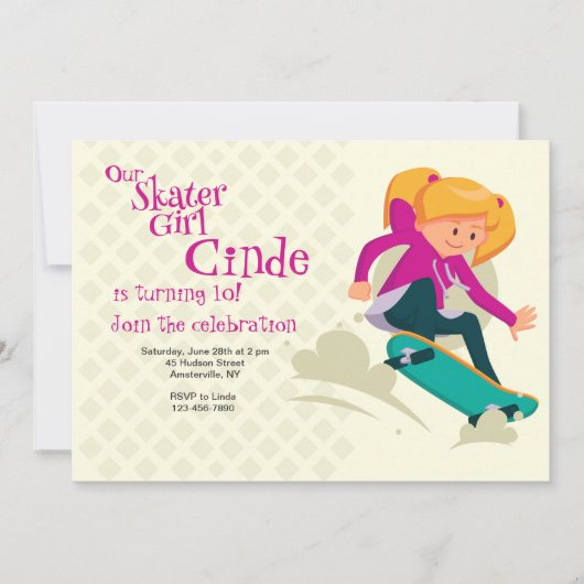 Skater Girl Invitation Kaart (Voorkant)