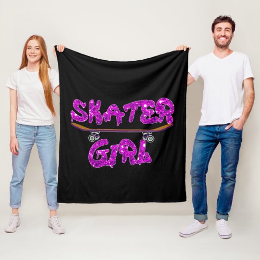 Skater Girl Paars Roze Skateboard Fleece Deken (In situ)