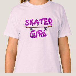 Skater Girl Paars Roze Skateboard T-shirt