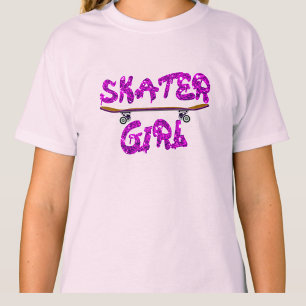 Skater Girl Paars Roze Skateboard T-shirt