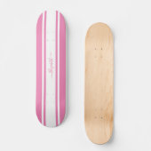 Skater Girl Pink White Racing Stripes Monogramed Persoonlijk Skateboard (Voorkant)