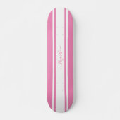 Skater Girl Pink White Racing Stripes Monogramed Persoonlijk Skateboard (Voorkant)