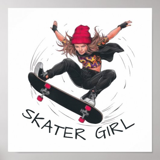 Skater Girl Skateboarding Poster (Voorkant)
