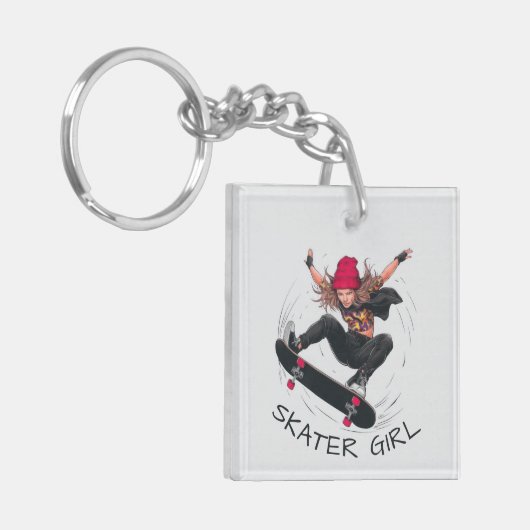 Skater Girl Skateboarding Sleutelhanger (Voorkant Links)