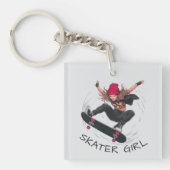 Skater Girl Skateboarding Sleutelhanger (Voorkant)