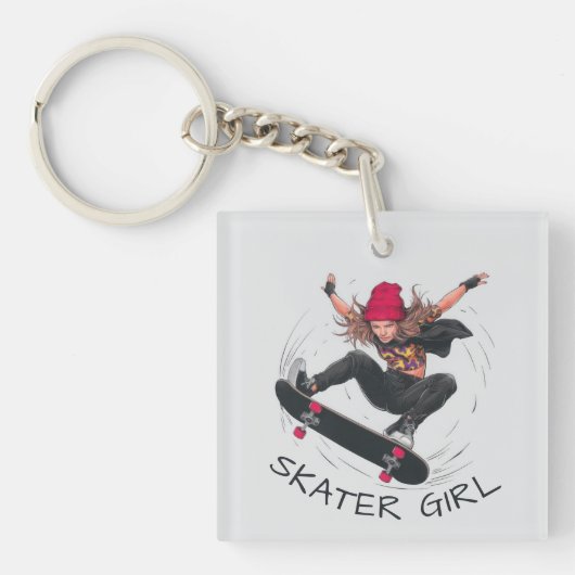 Skater Girl Skateboarding Sleutelhanger (Voorkant)
