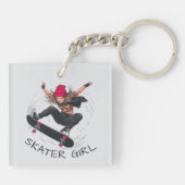 Skater Girl Skateboarding Sleutelhanger (Achterkant)