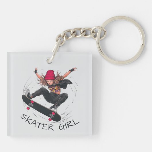 Skater Girl Skateboarding Sleutelhanger (Achterkant)