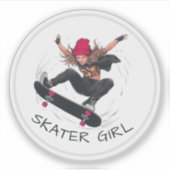 Skater Girl Skateboarding Sticker (Voorkant)