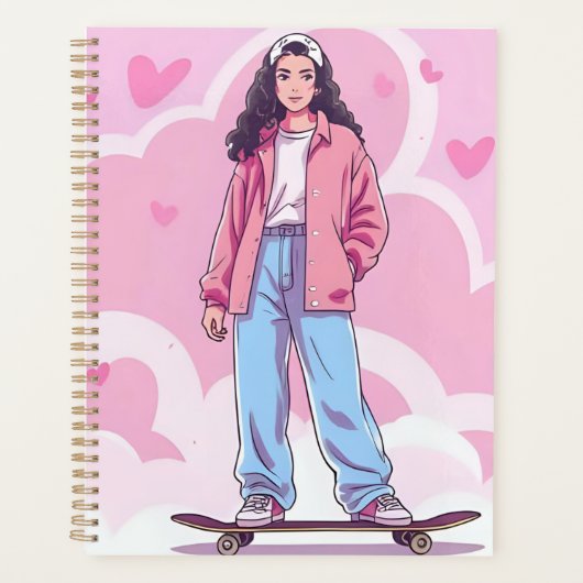 Skater Girl Vibes – Pastelkleurige esthetische col Planner (Voorkant)
