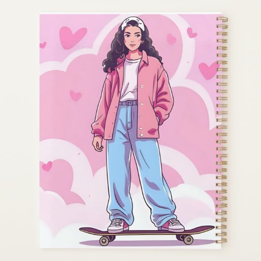 Skater Girl Vibes – Pastelkleurige esthetische col Planner (Achterkant)