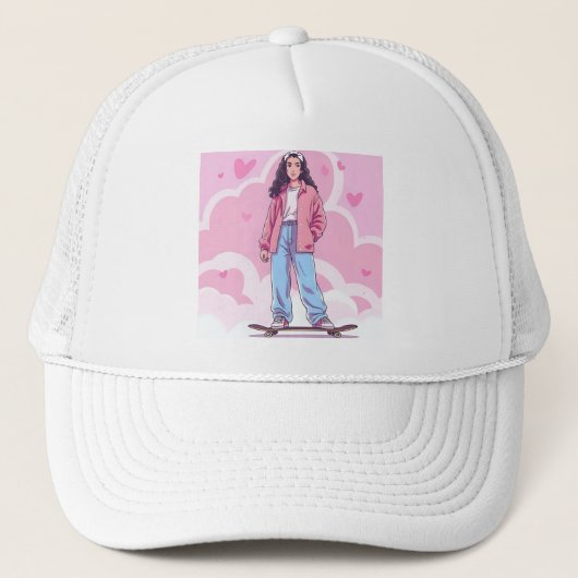 Skater Girl Vibes – Pastelkleurige esthetische col Trucker Pet (Voorkant)