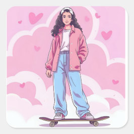 Skater Girl Vibes – Pastelkleurige esthetische col Vierkante Sticker