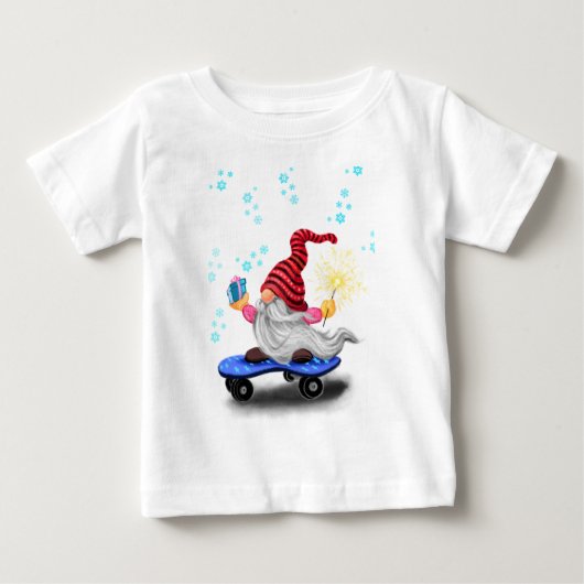 Skater Gnome Kerst Baby T-shirt (Voorkant)