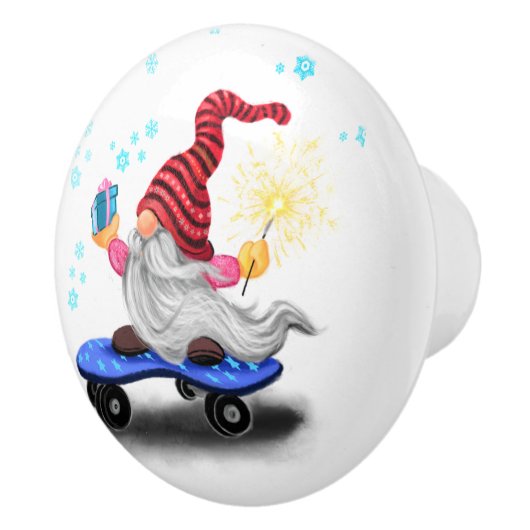 Skater Gnome met Cadeaus Keramische Knob Kerst Keramische Knop (Rechts)