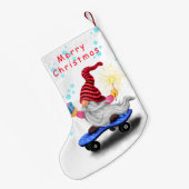 Skater Gnome met Cadeaus Kerstmis Stocking Kleine Kerstsok (Achterkant (Hangend))
