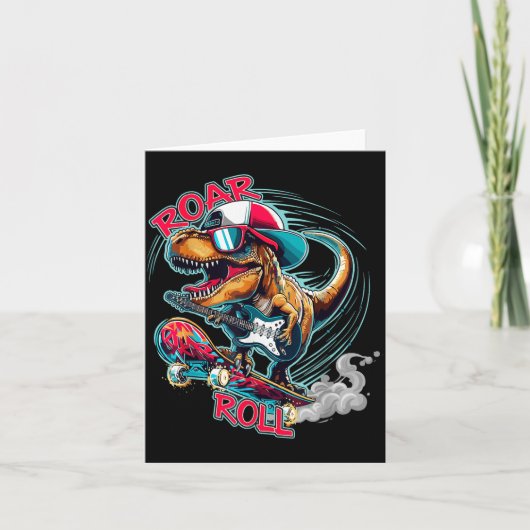 Skater Guitar T-rex Roar Roll Dinosaur For Boys Me Kaart (Voorkant)