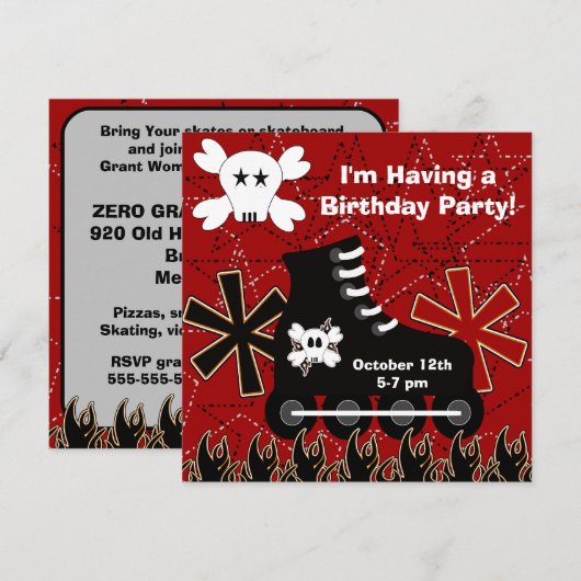Skater guy Birthday Party Invitation Kaart (Voorkant / Achterkant)