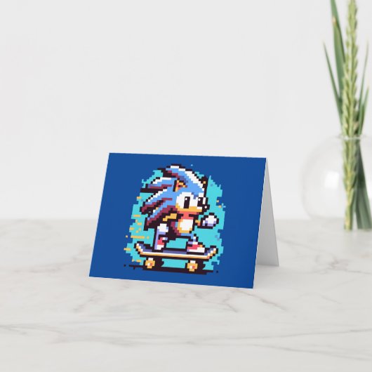Skater Hedgehog Fast & Fun Pixel Art Skateboarden Kaart (Voorkant)