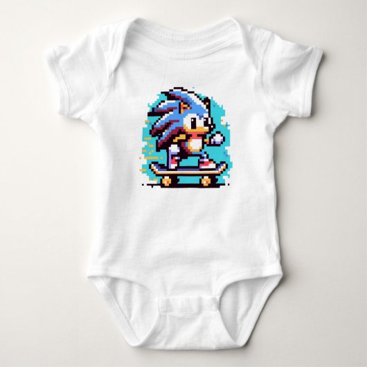Skater Hedgehog Fast & Fun Pixel Art Skateboarden Romper (Voorkant)