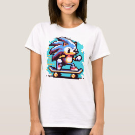 Skater Hedgehog Fast & Fun Pixel Art Skateboarden T-shirt