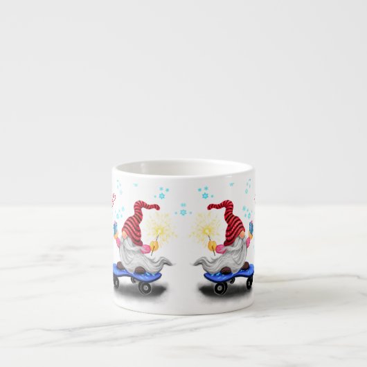 Skater Kerst Gnome met Gift Mok (Voorkant)