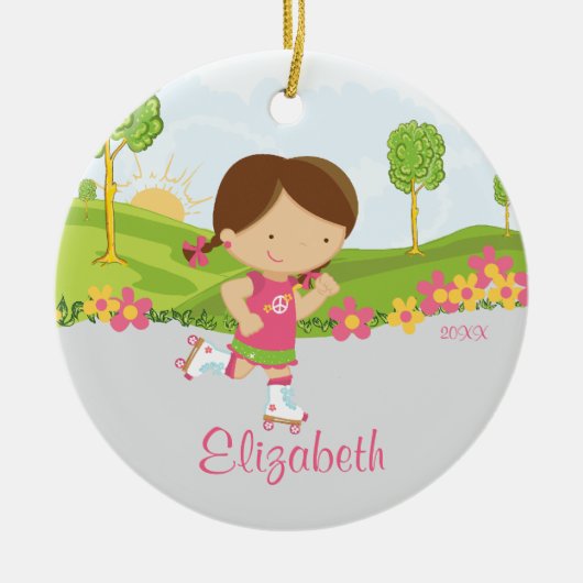 Skater-kerstversiering met schaatsen keramisch ornament (Voorkant)