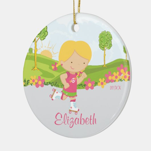 Skater-kerstversiering met schaatsen keramisch ornament (Links)