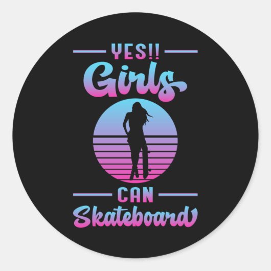 Skater meisje sk8 meisjes skateboard schaatsen cad ronde sticker (Voorkant)