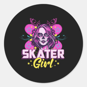 Skater meisje sk8 skateboard meisjes schaatsen cad ronde sticker