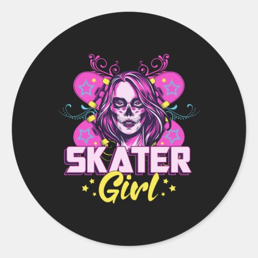 Skater meisje sk8 skateboard meisjes schaatsen cad ronde sticker (Voorkant)
