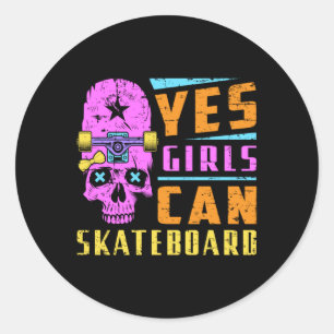 Skater Meisje Skateboard Schaatsen Schaats SK8 cad Ronde Sticker