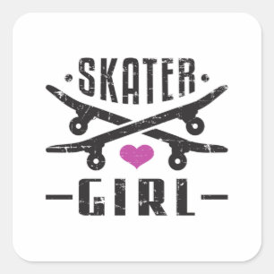Skater Meisje Skateboard Schaatsen SK8 Schaats Gif Vierkante Sticker