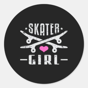 Skater Meisje Skateboard Skaten SK8 Schaats cadeau Ronde Sticker