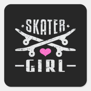 Skater Meisje Skateboard Skaten SK8 Schaats cadeau Vierkante Sticker