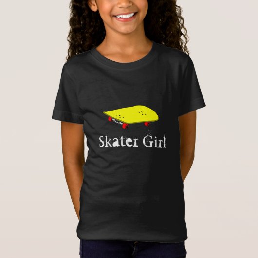 Skater meisje slogan met cool geel skateboard t-shirt (Voorkant)
