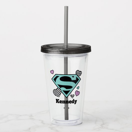 Skater Meisje Supergirl Harten S-Shield Acryl Drinkbeker (Voorkant)