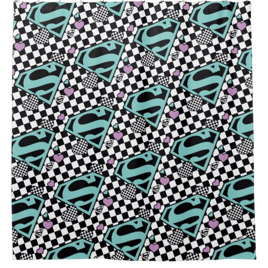 Skater Meisje Supergirl Harten S-Shield Douchegordijn (Voorkant)